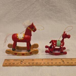 Wooden Rocking Horse Toy Set - Red and Green